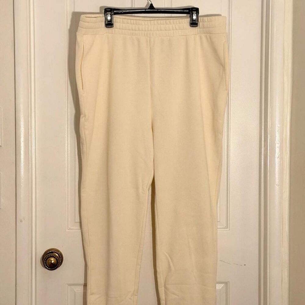 H&M Womens Cream Beige Cuffed Drawstring Sweatpants With Pockets Size XL